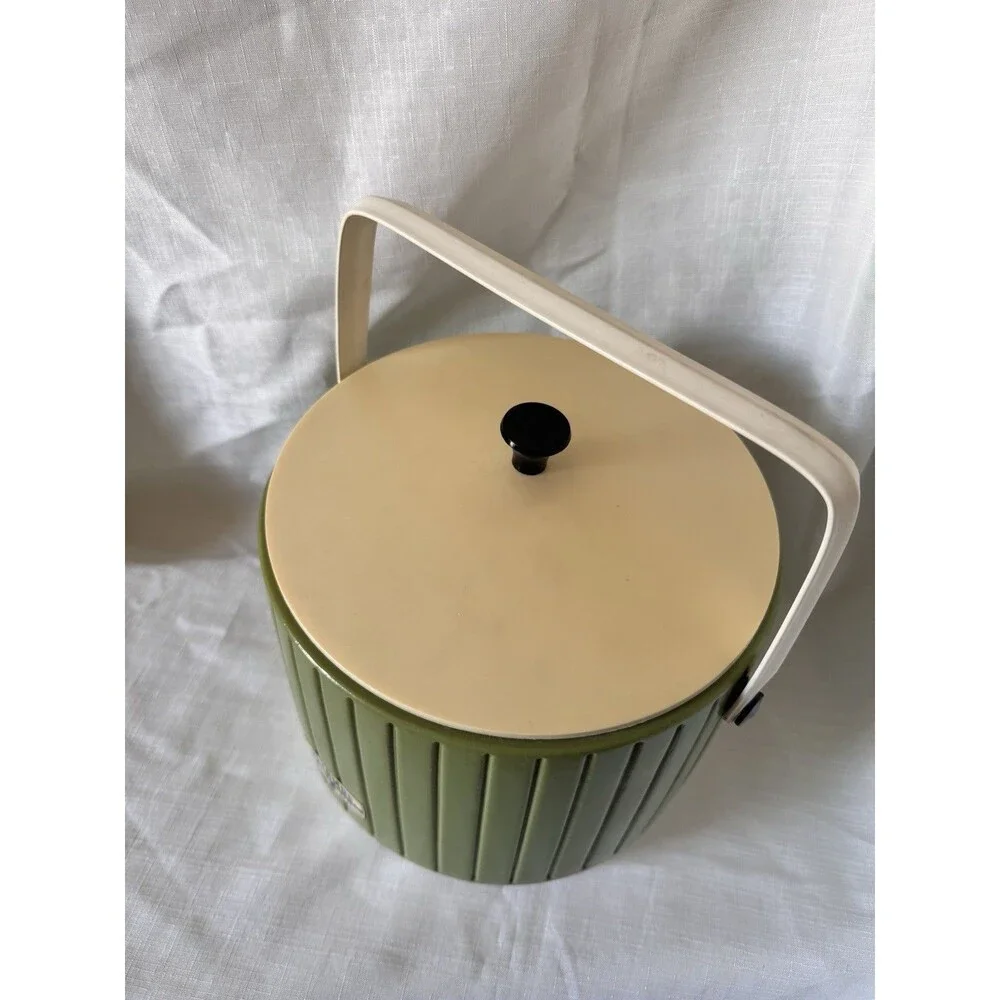 Thermos Brand Vintage 1970s Set Ice Bucket & Food Beverage Jug Avocado Green